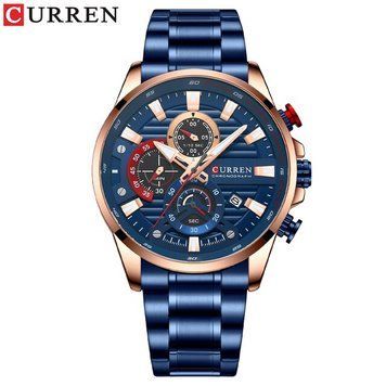 Чоловічий годинник Curren 8415 Blue-Gold з хронографом та металевим браслетом 1008-0323 фото