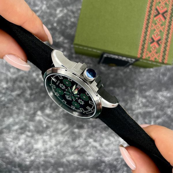 Мужские механические часы Awarder 040 Embroidery Silver-Green Black Automatic с сапфировым стеклом 10ATM 1202-0004 фото