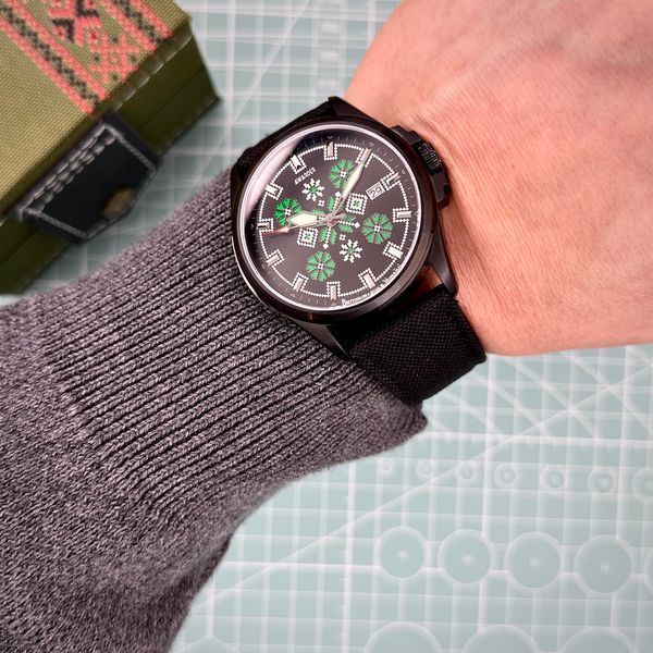 Мужские механические часы Awarder 040 Embroidery Silver-Green Black Automatic с сапфировым стеклом 10ATM 1202-0004 фото