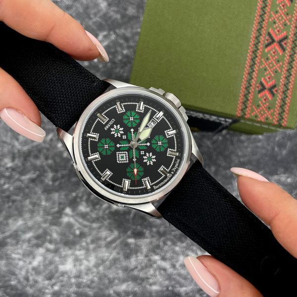 Мужские механические часы Awarder 040 Embroidery Silver-Green Black Automatic с сапфировым стеклом 10ATM 1202-0004 фото