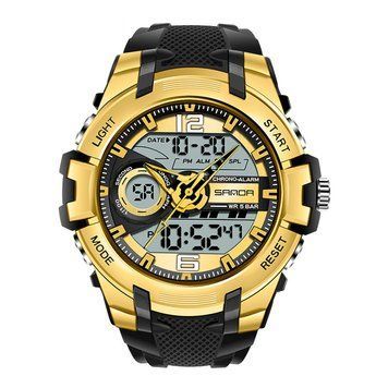 Мужские спортивные часы Sanda 6015 Black-Gold с комбинированным циферблатом и водозащитой 5 ATM 1044-0112 фото
