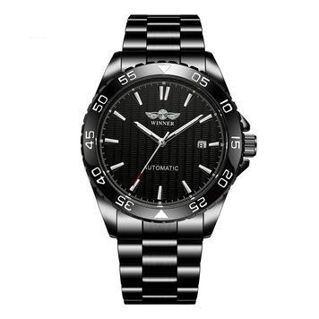 Мужские механические часы Winner 8265 Black с автоподзаводом и стальным браслетом 1099-0071 фото