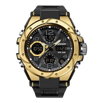 Чоловічий спортивний годинник Sanda 6008 Black-Gold з електронним механізмом та захистом 50 м 1044-0114 фото