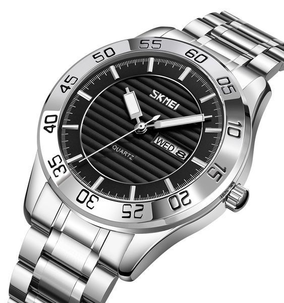 Мужские классические часы Skmei 9293SIBK Silver-Black с серебристым браслетом и минеральным стеклом 1080-1648 фото