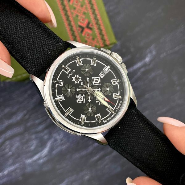 Чоловічий механічний годинник Awarder 040 Embroidery Silver-Army Green Black Automatic з сапфіровим склом 10ATM 1202-0006 фото