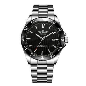 Мужские механические часы Winner 8265 Silver-Black с автоподзаводом и стальным браслетом 1099-0072 фото