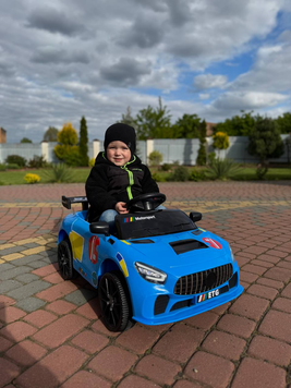 Дитячий спортивний електромобіль кабріолет зі спойлером PRIMA CAR Cabrio 6V 5A (пульт, LED-фари, музика, педаль газу), Синій G539 фото
