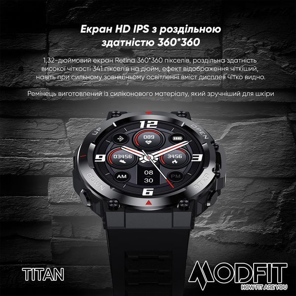 Умные часы Modfit Titan Army Green 35 мм (1077-0228) с функцией звонков и защитой IP67 1077-0228 фото