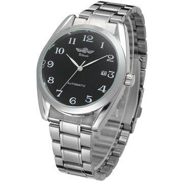 Мужские механические часы Winner 8023 Silver-Black Steel с автоподзаводом и стальным браслетом 1099-0083 фото