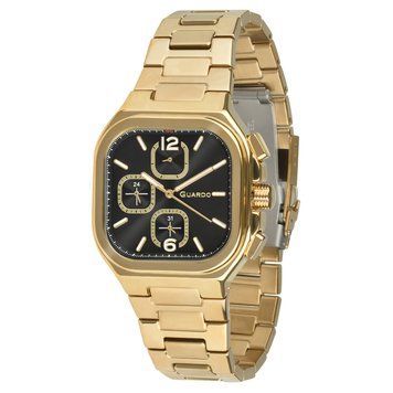 Чоловічий наручний годинник Guardo 012694-3 Gold-Black у прямокутному корпусі з браслетом 1160-0034 фото