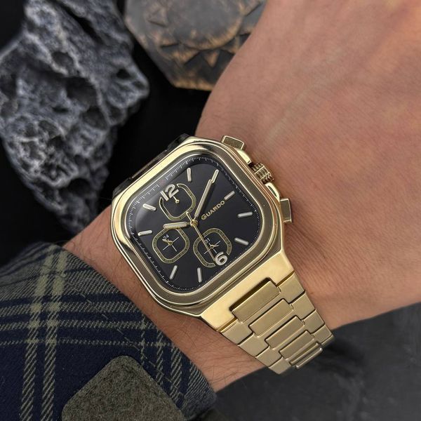 Мужские наручные часы Guardo 012694-3 Gold-Black в прямоугольном корпусе с браслетом 1160-0034 фото