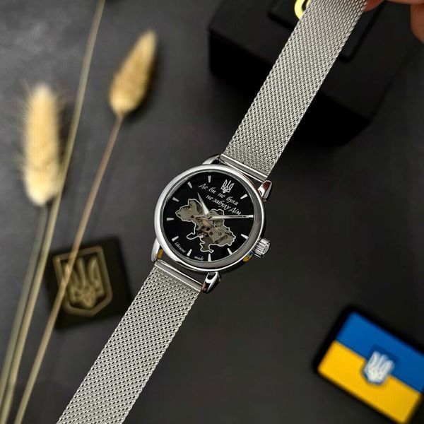 Жіночий механічний годинник Awarder 028L Silver-Black Де би не була зі сріблястим сталевим браслетом 1202-0453 фото