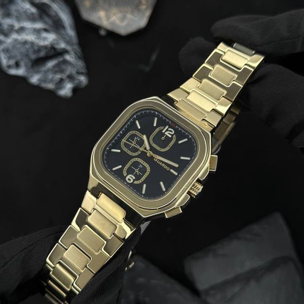 Мужские наручные часы Guardo 012694-3 Gold-Black в прямоугольном корпусе с браслетом 1160-0034 фото