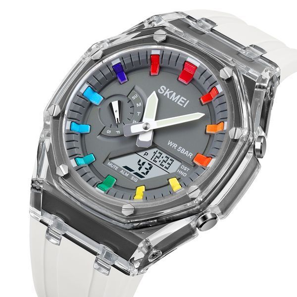 Годинник Skmei 2100WTGY White-Grey спортивний унісекс зі стрілково-електронним циферблатом 1080-1865 фото