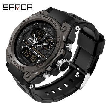 Чоловічий спортивний годинник Sanda 6024 All Black з електронним механізмом та підсвічуванням 1044-0062 фото