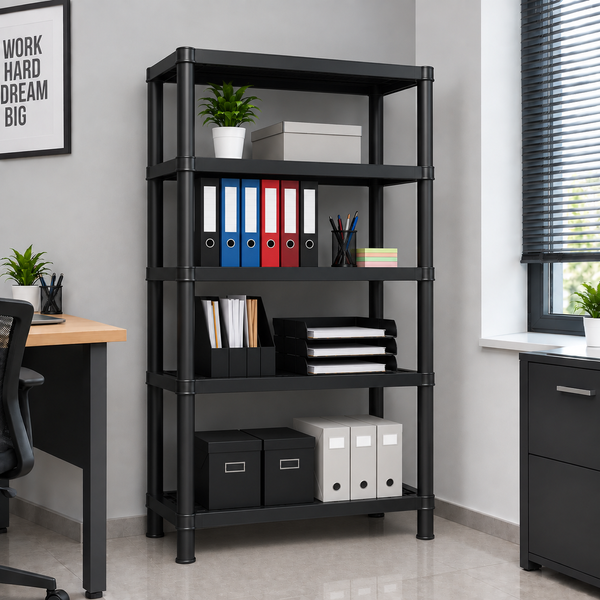 Стелаж пластиковий PRIMA HOME (185 х 91 х 43 см) 5 полиць, навантаження 200 кг, для дому складу гаража підвалу майстерні (Чорний) G1457 фото