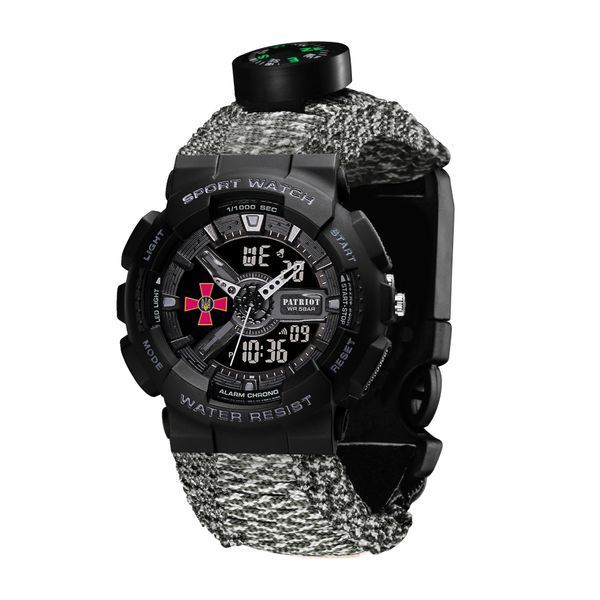 Мужские тактические часы Patriot 005BKSU ЗСУ с паракордовым ремешком ACU и компасом 1201-0321 фото