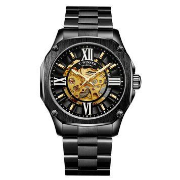 Мужские механические часы Winner 8184 Black Steel с автоподзаводом и стальным браслетом 1099-0089 фото