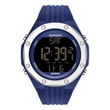 Чоловічий спортивний годинник Sanda 6093 Blue-Silver з електронним циферблатом та захистом 5 ATM 1044-0144 фото