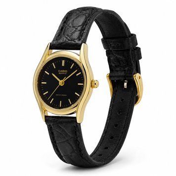 Жіночий годинник Casio LTP-1094Q-1A &mdash; класична модель із золотистим корпусом та шкіряним ремінцем 1141-0232 фото