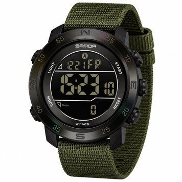 Чоловічий тактичний годинник Sanda 2213 Nylon Black-Green з електронним циферблатом та підсвічуванням 1044-0210 фото