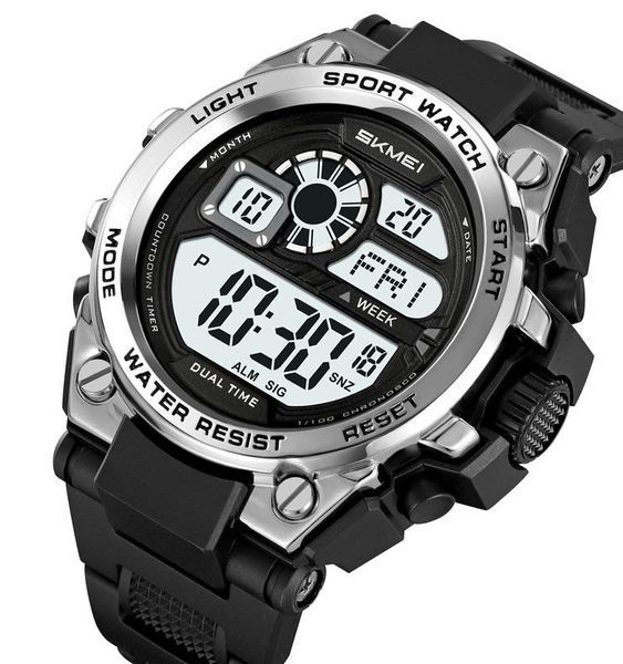 Чоловічий спортивний годинник Skmei 2318BKSI Black-Silver з електронним циферблатом та підсвіткою 1080-3095 фото