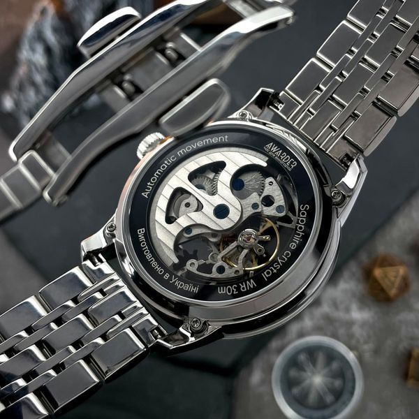 Мужские механические часы Awarder 043 Де би не був Silver-Black Steel Automatic с сапфировым стеклом 1202-0617 фото