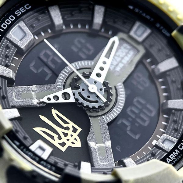 Чоловічий тактичний годинник Awarder 005P Тризуб золото Camo Green з паракордовим ремінцем та компасом 1202-0145 фото