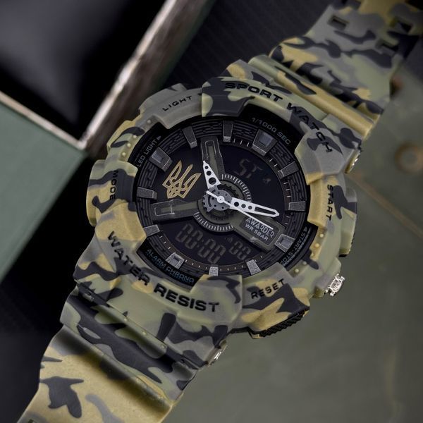 Мужские тактические часы Awarder 005 Тризуб золото Camo Green с комбинированным циферблатом 1202-0148 фото