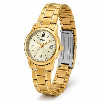 Жіночий годинник Casio LTP-V002G-9B3 класичний золотистий з датою та мінеральним склом 1141-0378 фото