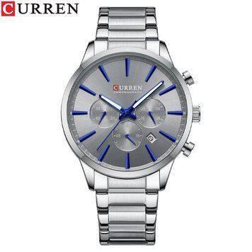 Чоловічий наручний годинник Curren 8435 Silver-Grey з хронографом та сталевим браслетом 1008-0369 фото