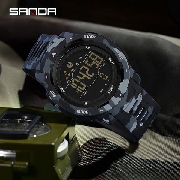 Чоловічий тактичний годинник Sanda 2186 Camo All Black з водонепроникністю 5 ATM та підсвічуванням 1044-0179 фото