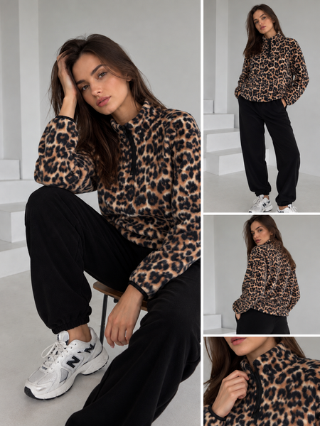 Женская флиска на молнии леопардовая Half-Zip S 775433 фото