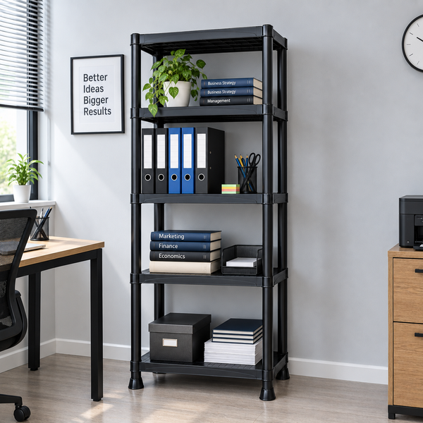 Стелаж пластиковий PRIMA HOME (178,5 х 60 х 30 см) 5 полиць, навантаження 200 кг, для складу гаража майстерні підвалу (Чорний) G1455 фото