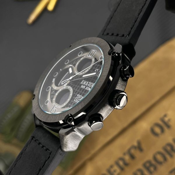 Чоловічий наручний годинник Awarder 017 Black Leather зі стрілково-електронним циферблатом та підсвічуванням 1202-0112 фото
