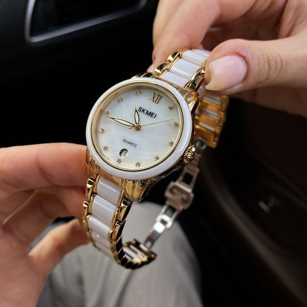 Женские классические часы Skmei 2175GD Gold с минеральным стеклом и золотистым браслетом 1080-2477 фото