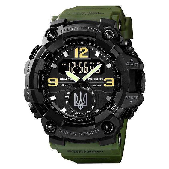 Чоловічий тактичний годинник Patriot 004AGUASI Тризуб з комбінованим циферблатом та водозахистом 5 ATM 1201-0142 фото