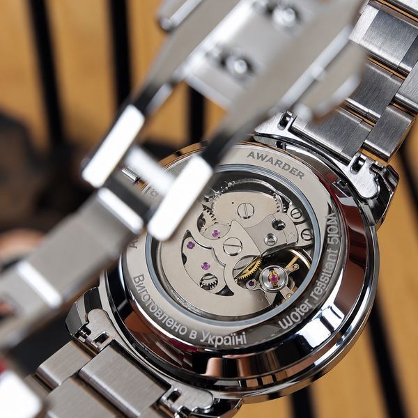 Чоловічий механічний годинник Awarder 022 Automatic Не Забуду Дім Silver-Black Steel з автопідзаводом 1202-1033 фото