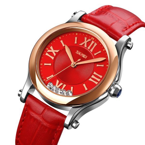 Жіночий класичний годинник Skmei 9265RD Red з мінеральним склом та шкіряним ремінцем 1080-2940 фото