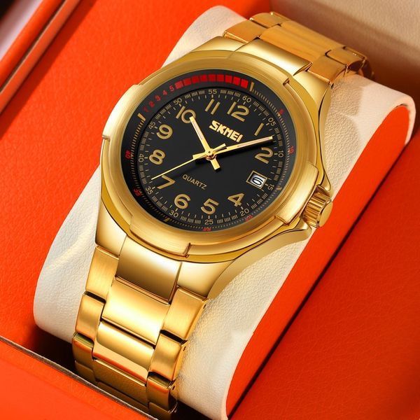 Чоловічий годинник Skmei 9320GDBK Gold-Black класичний золотистий з чорним циферблатом 1080-2942 фото