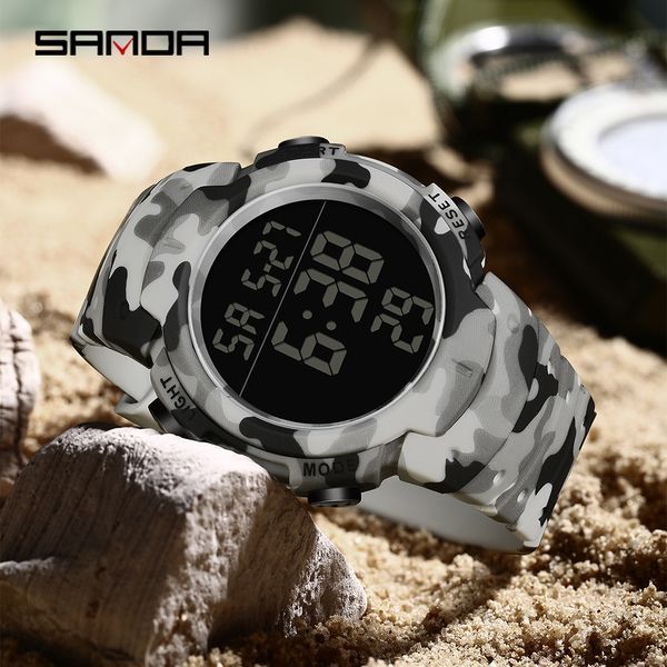 Тактические мужские часы Sanda 2182 Camo Grey-Black с электронным циферблатом и защитой 5 ATM 1044-0183 фото