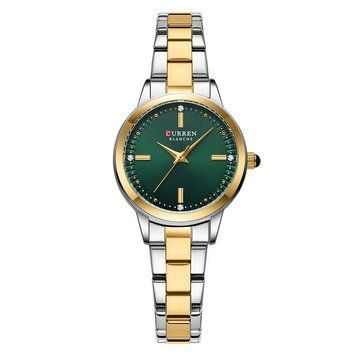 Жіночий класичний годинник Curren 9094 Silver-Gold-Green з мінеральним склом та сталевим браслетом 1008-0485 фото