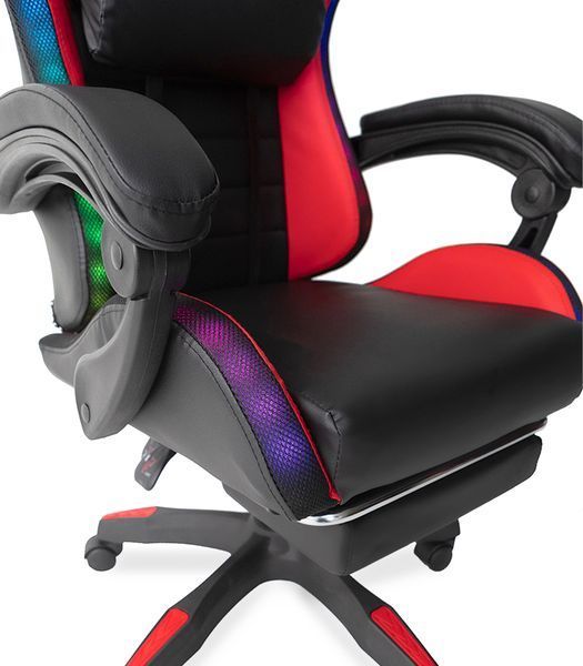 Геймерское кресло с RGB подсветкой, подушками и выдвижной подставкой для ног, Черный/Красный (G896) G896 фото