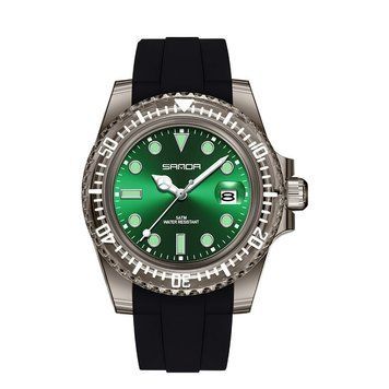 Жіночий годинник Sanda 9007 Black-Green з зеленим циферблатом та каучуковим ремінцем 1044-0103 фото