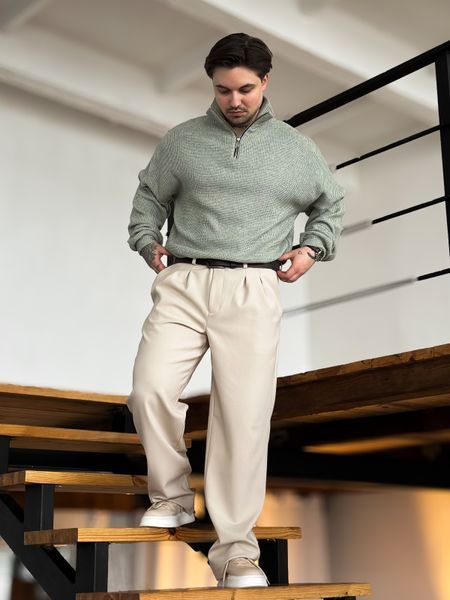 Мужской свитер Old Money Half-Zip &mdash; мятный, оверсайз S Zip фото
