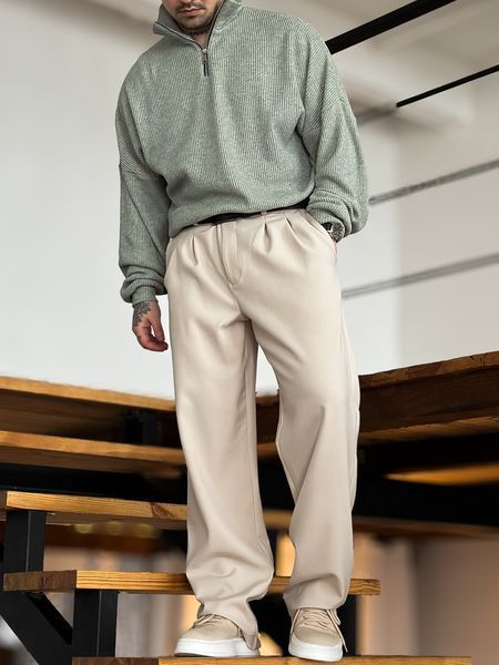 Мужской свитер Old Money Half-Zip &mdash; мятный, оверсайз S Zip фото
