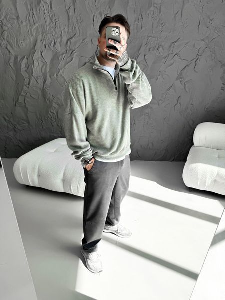 Мужской свитер Old Money Half-Zip &mdash; мятный, оверсайз S Zip фото