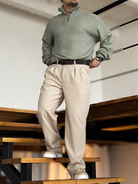Мужской свитер Old Money Half-Zip &mdash; мятный, оверсайз S Zip фото