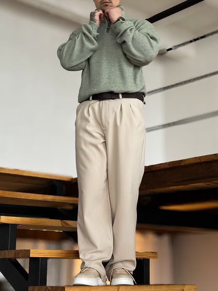 Мужской свитер Old Money Half-Zip &mdash; мятный, оверсайз S Zip фото
