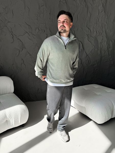 Мужской свитер Old Money Half-Zip &mdash; мятный, оверсайз S Zip фото